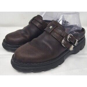 Double-H Women’s Brown Leather Slip-On Buckle Shoes Size 7 B500 Mule Clog EUR 38